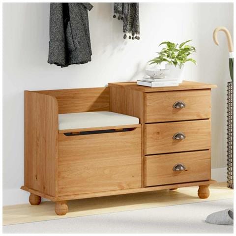 Panchina di Stoccaggio "ASKIM" Marrone 100x39x62 cm Legno Massello Pino - Foto 2