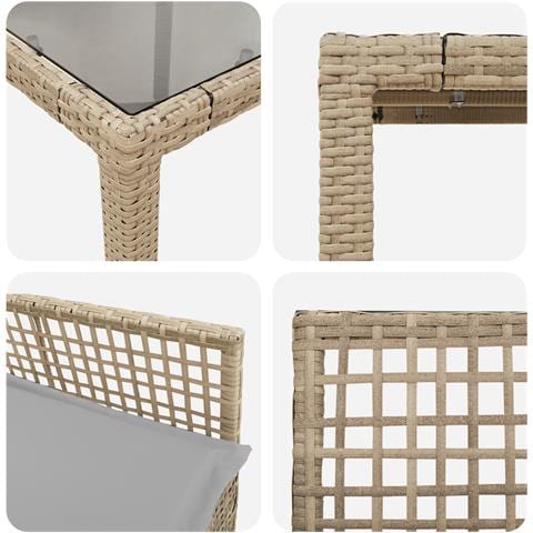 Set da pranzo per giardino 7 pezzi con cuscini in polirattan beige - Foto 9