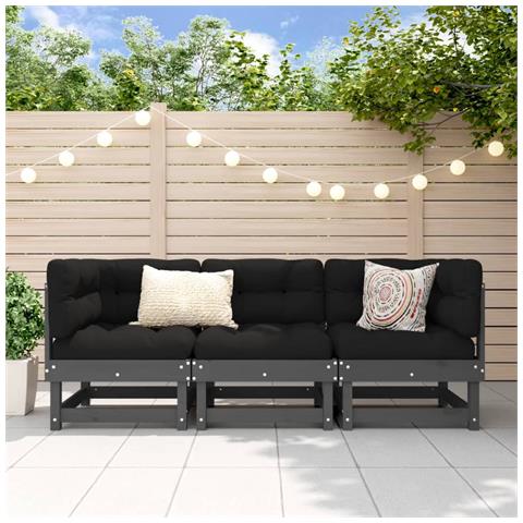 Set Salotto da Giardino 3 pz Grigio in Legno Massello di Pino - Foto 2