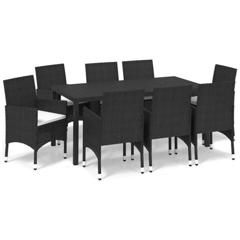 Set Pranzo da Giardino 9 pz con Cuscini in Polyrattan Nero - Foto 1