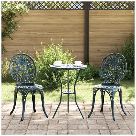 Set Bistro Giardino 3 Pezzi Verde in Alluminio - Foto 2