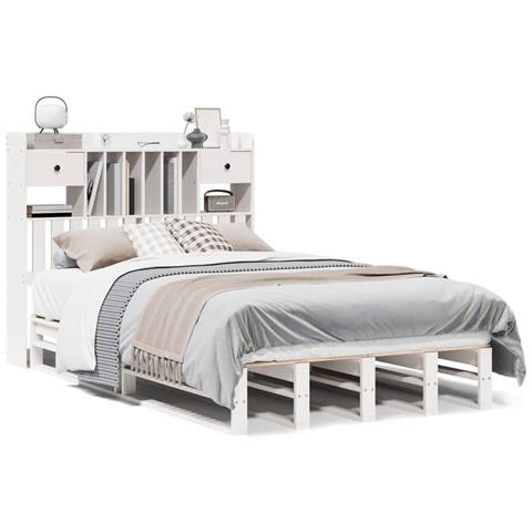 Letto Libreria senza Materasso Bianco 135x190 cm Legno di Pino - Foto 1