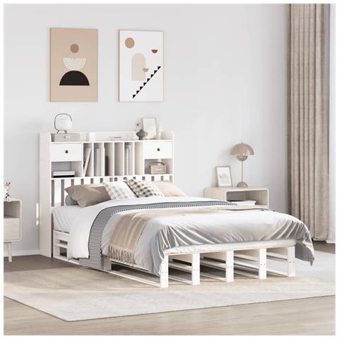 Letto Libreria senza Materasso Bianco 135x190 cm Legno di Pino - Foto 2