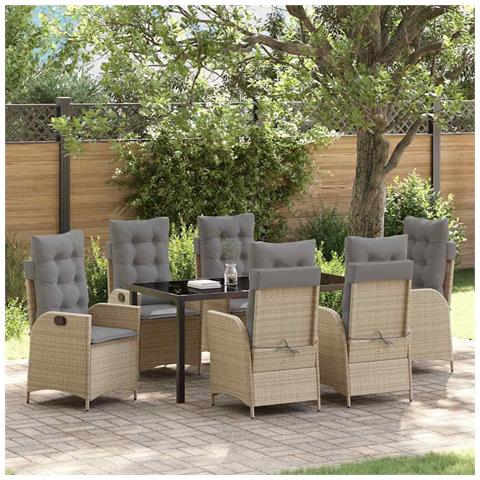 Set da Pranzo per Giardino 7 pcs Beige polyrattan - Foto 2