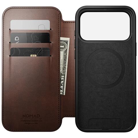 Custodia A Portafoglio Per Iphone 17 Pro Max Magsafe In Pelle Horween Serie Modern, Marrone Scuro - Foto 2