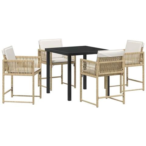 Set da Pranzo per Giardino 5 pcs Beige polyrattan - Foto 1