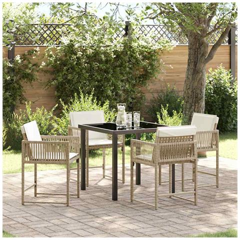 Set da Pranzo per Giardino 5 pcs Beige polyrattan - Foto 2