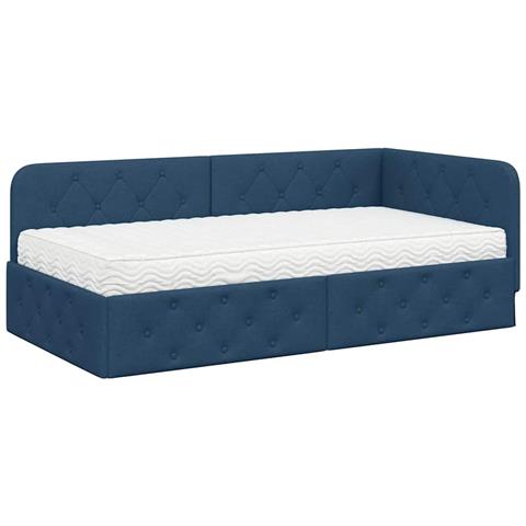 Cornice del letto ad angolo Blu 90 x 200 cm Tessuto - Foto 1