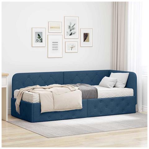 Cornice del letto ad angolo Blu 80 x 200 cm Tessuto - Foto 2