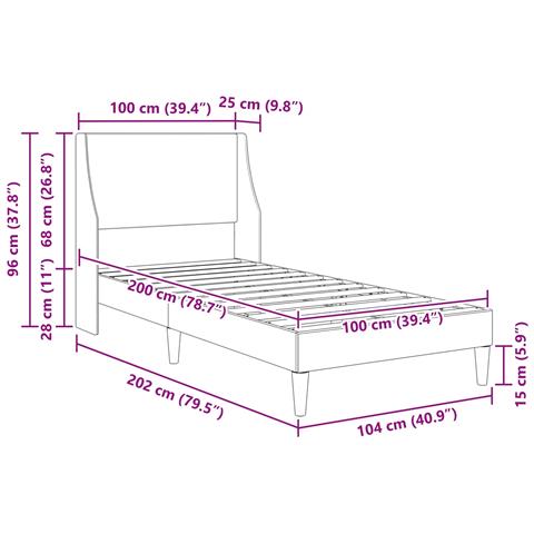 Struttura del letto Grigio chiaro 100 x 200 cm Tessuto - Foto 9