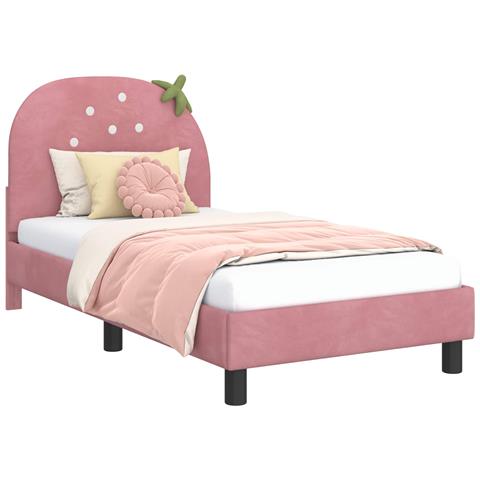 Struttura letto bambini con testata Rosa 80 x 160 cm Velluto - Foto 1