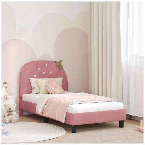 Struttura letto bambini con testata Rosa 80 x 160 cm Velluto - Foto 2