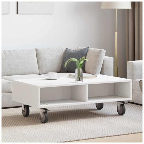 Tavolino con Ruote Bianco 90 x 50 x 30 cm Legno multistrato - Foto 2