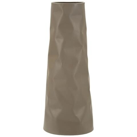 Vaso Norimberga Alto In Metallo Tortora Con Texture Sfaccettata - Foto 1