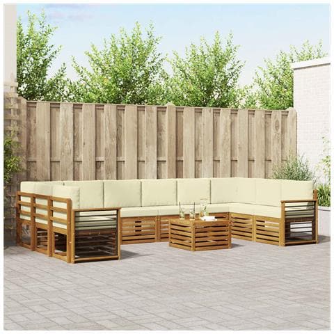 Set divani 11 pcs Naturale e Crema Legno di Acacia Massello - Foto 2