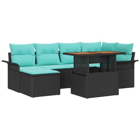 Set Divano da Giardino con cuscino 7 pcs Nero e blu - Foto 1