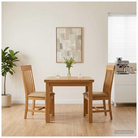 Sedia da pranzo 2 pcs Legno di Quercia Massello Beige - Foto 2