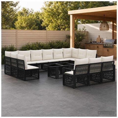 Set Divano da Giardino 14 pz Nero e Bianco Crema polyrattan - Foto 10