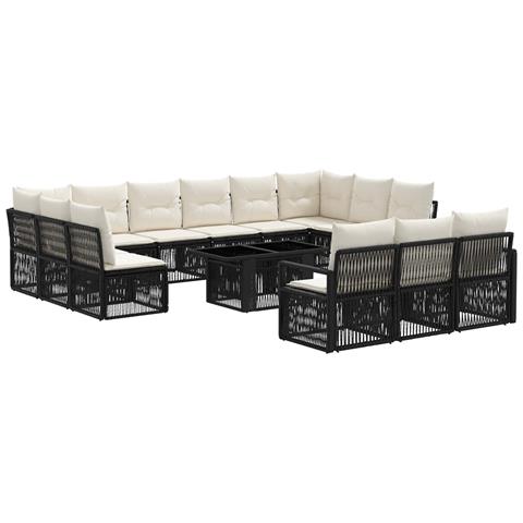 Set Divano da Giardino 14 pz Nero e Bianco Crema polyrattan - Foto 1