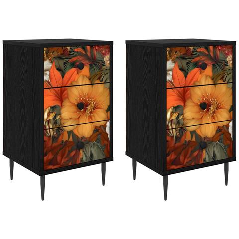 Armadio da Notte GENNEP 2 pz Rovere Nero 36 x 33 x 61 cm - Foto 1