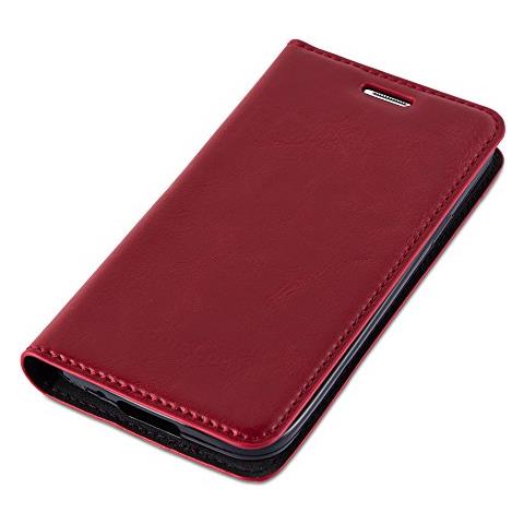 Custodia Compatibile Con Samsung Galaxy S5 Mini / S5 Mini Duos In Rosso Mela - Coperchio Protettiva Con Chiusura Magnetica, Funzione Stand E Tasca Per Le Carte - Foto 2
