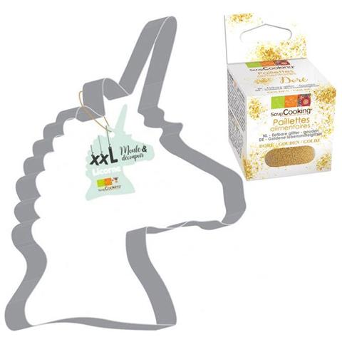 Tagliabiscotti Xxl In Acciaio Inox Unicorno + Glitter Alimentare Oro - Foto 1