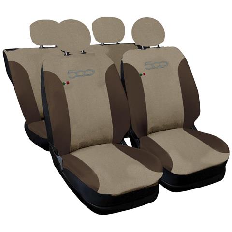 Coprisedili Auto Compatibili Per 500, Made In Italy, Set Di Copri Sedili Anteriori E Posteriori (bicolore) Con Copri Poggiatesta Incluso, Tessuto Poliestere, Colore - Beige \marrone - Foto 1