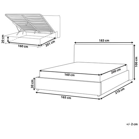 Letto Contenitore Velluto Bianco Crema 160 X 200 Cm Lavaur - Foto 8