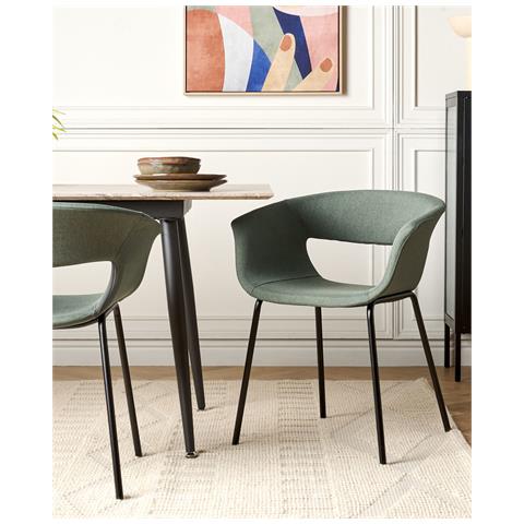 Set Di 2 Sedie Da Pranzo Tessuto Verde Elma - Foto 1