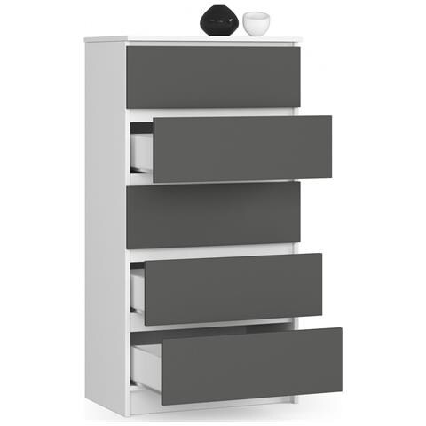 Cassettiera K60, 5 cassetti, 60x40x121 cm, Colore Bianco e Grigio Grafite - Foto 2
