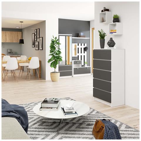 Cassettiera K60, 5 cassetti, 60x40x121 cm, Colore Bianco e Grigio Grafite - Foto 5