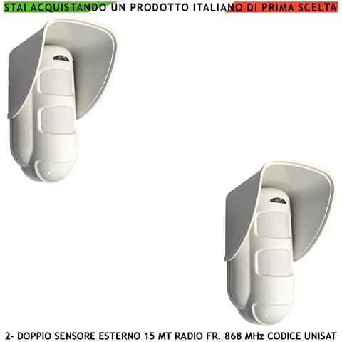 Sensore Movimento Doppia Tecnologia Da Esterno 2 Pezzi Copertura 15 Metri Grandangolo O 25 Metri Tenda Via Radio Frequ - Foto 1