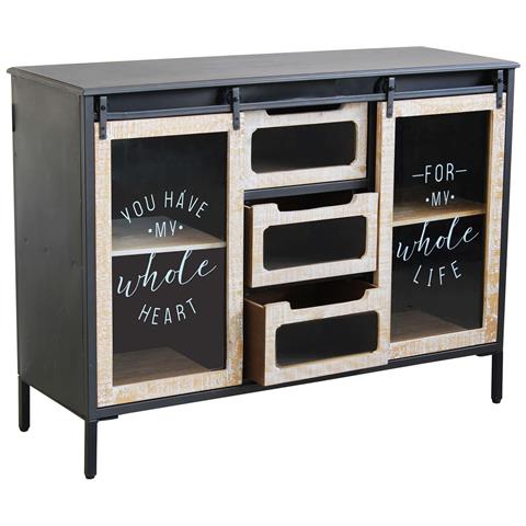 Mobile Credenza Madia Da Interno Bar Pub Interamente In Ferro Con 2 Ante Laterali E 3 Cassetti Centrali In Legno Linea Industrial - Foto 2