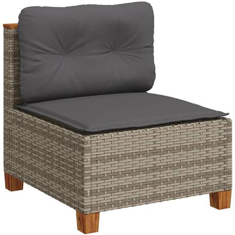 Divano Giardino Senza Braccioli Con Cuscini Grigio Polyrattan - Foto 1