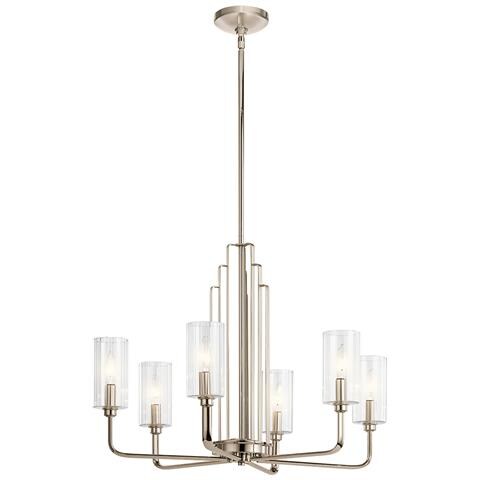 Lampadario Contemporaneo Kimrose Acciaio Nichel Lucido Vetro 6 Luci E14 - Foto 1