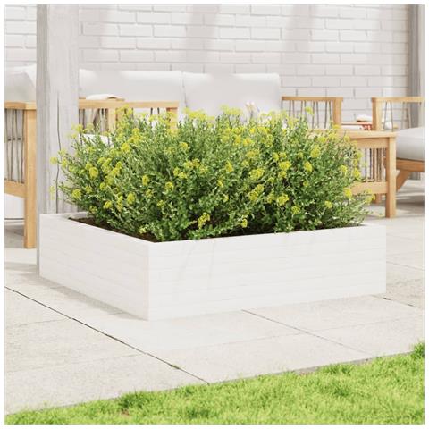 Fioriera Da Giardino Bianca 90x90x23 Cm Legno Massello Di Pino - Foto 3