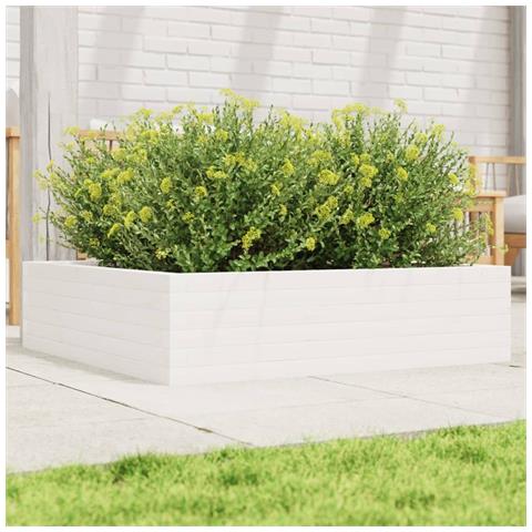 Fioriera Da Giardino Bianca 90x90x23 Cm Legno Massello Di Pino - Foto 1