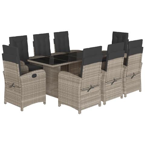 Set Pranzo Da Giardino 9pz Con Cuscini Grigio Chiaro Polyrattan - Foto 2