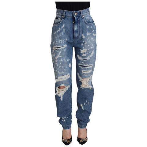 Jeans In Denim Strappato Di Cotone Lavato Blu - It36-xxs - Foto 1