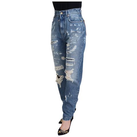 Jeans In Denim Strappato Di Cotone Lavato Blu - It36-xxs - Foto 2