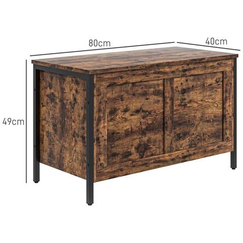 Cassapanca in Legno da 95L Stile Industriale con Coperchio e Cerniera di Sicurezza, 80x40x49cm, Marrone - Foto 2