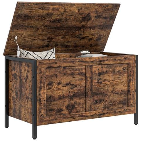 Cassapanca in Legno da 95L Stile Industriale con Coperchio e Cerniera di Sicurezza, 80x40x49cm, Marrone - Foto 1