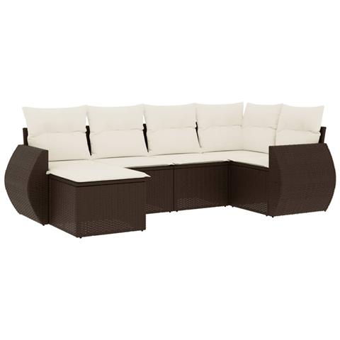 Set Divano Da Giardino 6 Pz Con Cuscini Marrone In Polyrattan - Foto 2