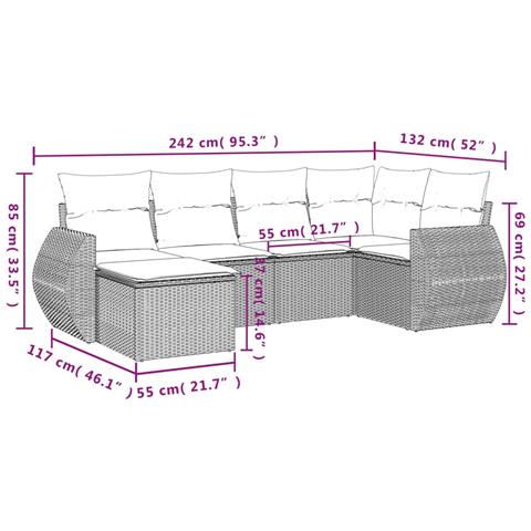 Set Divano Da Giardino 6 Pz Con Cuscini Marrone In Polyrattan - Foto 3