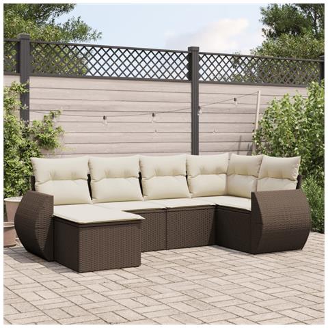 Set Divano Da Giardino 6 Pz Con Cuscini Marrone In Polyrattan - Foto 1