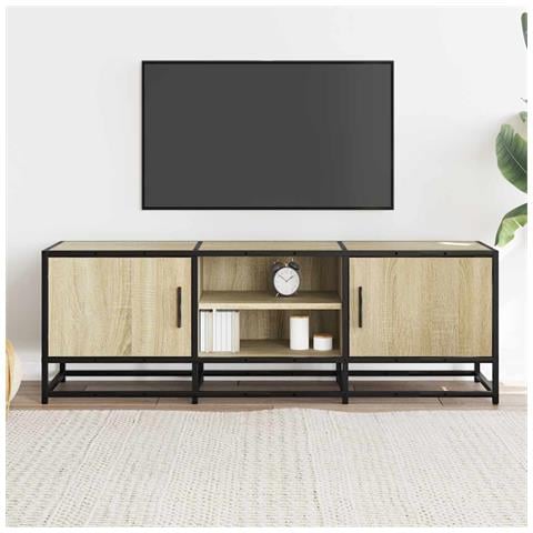 Mobile Tv Rovere Sonoma 120x35x41cm Legno Multistrato E Metallo - Foto 3