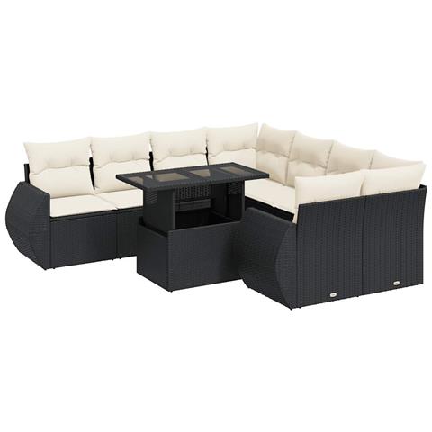 Set Divani Da Giardino 9 Pz Con Cuscini Nero In Polyrattan - Foto 2