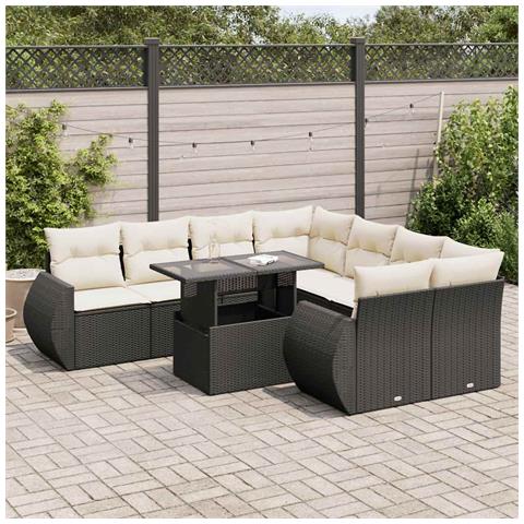 Set Divani Da Giardino 9 Pz Con Cuscini Nero In Polyrattan - Foto 1
