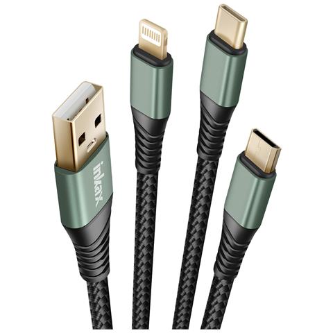 Cavo Usb 3 In 1 Per Usb-c / Micro-usb / Lightning Intrecciato 1.2m, Nero - Foto 5