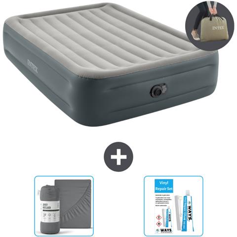 Set Materassino Gonfiabile - 203x152x46 Cm - Lichtgrijs - Include Accessori Coordinati - Foto 1